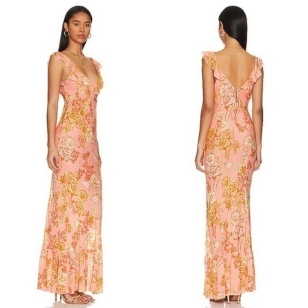 Free People Pink and Orange Plunge Maxi Dress